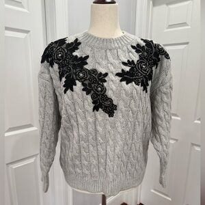 Topshop Appliqué Cable Knit Sweater